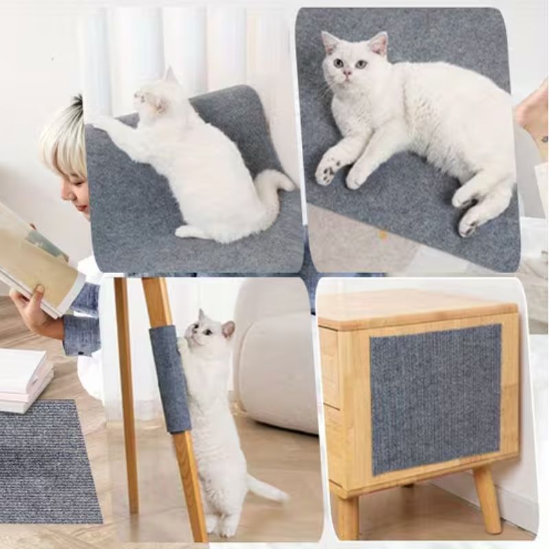 200cm Self-Adhesive Cat Scratch Pad – DIY Cut-to-Size Cat Wall Scratcher – Heavy-Duty Sofa and Furniture Protector – Multi-Surface Gray Felt Scratching Mat for Floors and Walls