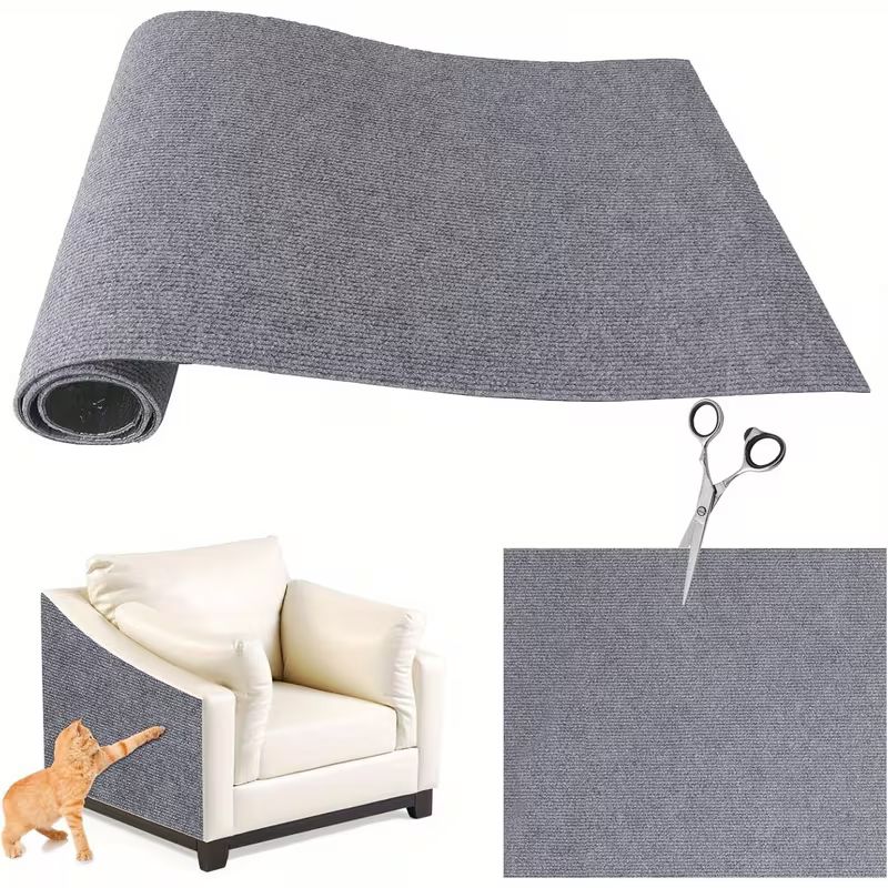 200cm Self-Adhesive Cat Scratch Pad – DIY Cut-to-Size Cat Wall Scratcher – Heavy-Duty Sofa and Furniture Protector – Multi-Surface Gray Felt Scratching Mat for Floors and Walls