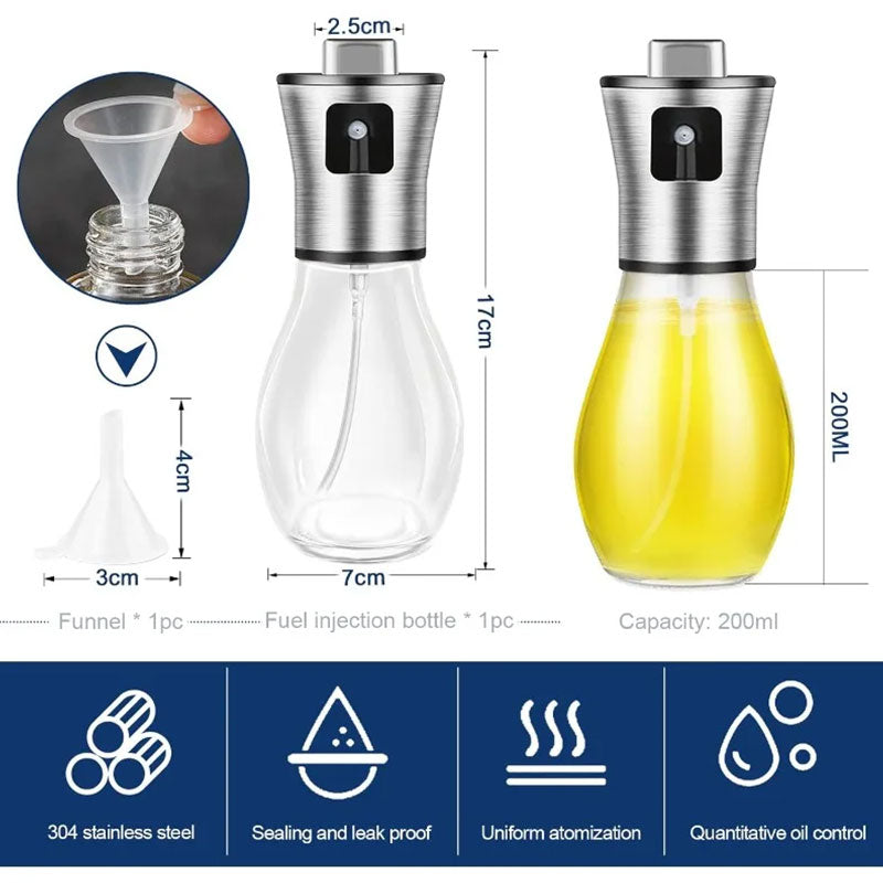 Vaporisateur d'huile d'olive en acier inoxydable de 200 ml – Pulvérisateur et brumisateur d'huile professionnel pour la cuisson, la friture à air et le barbecue – Bouteille de pulvérisation d'huile portable pour la cuisine