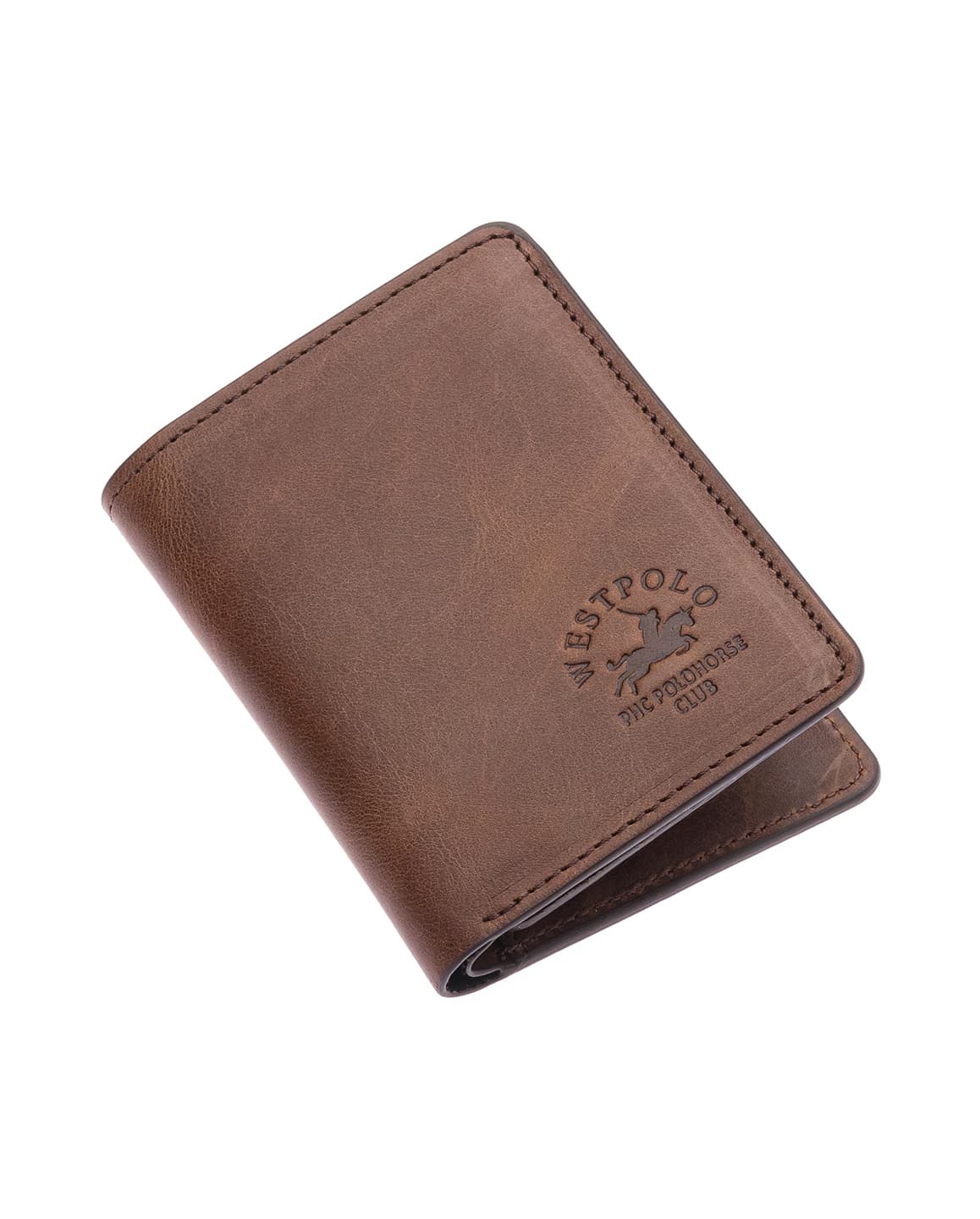 Porte-cartes Westpolo Pimm grand format avec bords compartimentés, portefeuille unisexe en cuir véritable peint (250C) 