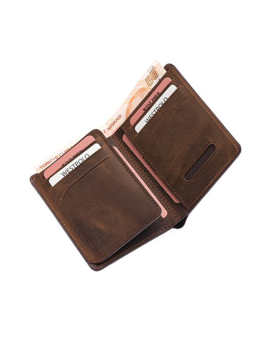 Westpolo Pimm Large Card Holder with Divided Edges Painted Unisex Genuine Leather Wallet Card Holder (250C)