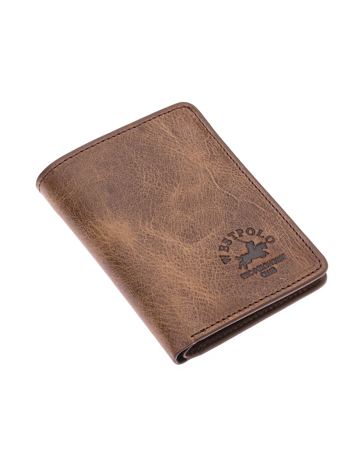 Porte-cartes Westpolo Pimm grand format avec bords compartimentés, portefeuille unisexe en cuir véritable peint (250C) 