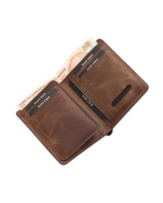 Westpolo Pimm Large Card Holder with Divided Edges Painted Unisex Genuine Leather Wallet Card Holder (250C)