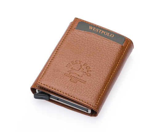 Porte-cartes Westpolo Safari grand format, portefeuille unisexe en cuir véritable à mécanisme (5550) 