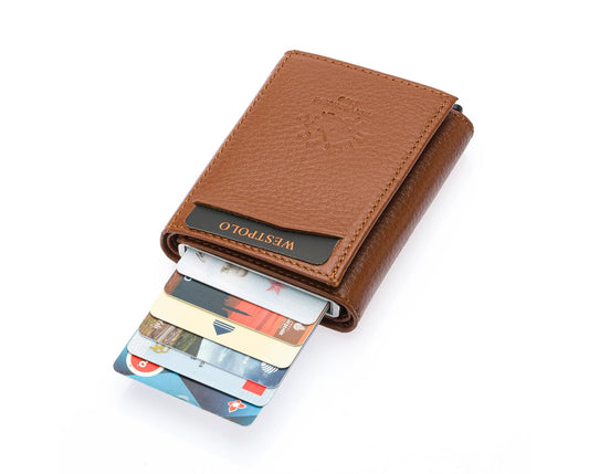 Porte-cartes Westpolo Safari grand format, portefeuille unisexe en cuir véritable à mécanisme (5550) 