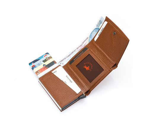 Porte-cartes Westpolo Safari grand format, portefeuille unisexe en cuir véritable à mécanisme (5550) 