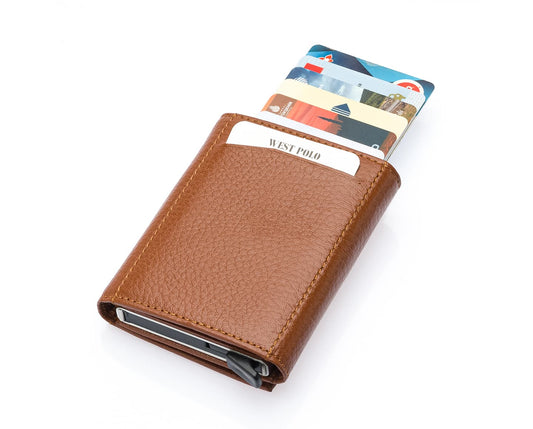 Porte-cartes Westpolo Safari grand format, portefeuille unisexe en cuir véritable à mécanisme (5550) 