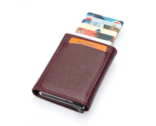 Porte-cartes Westpolo Safari grand format, portefeuille unisexe en cuir véritable à mécanisme (5550) 