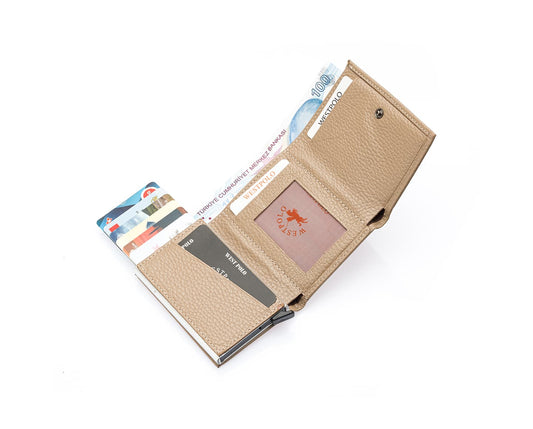 Porte-cartes Westpolo Safari grand format, portefeuille unisexe en cuir véritable à mécanisme (5550) 