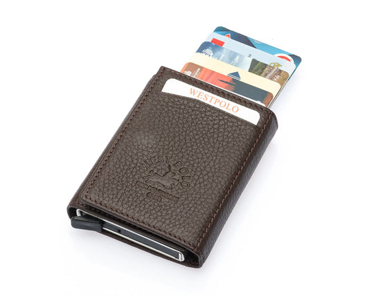 Porte-cartes Westpolo Safari grand format, portefeuille unisexe en cuir véritable à mécanisme (5550) 