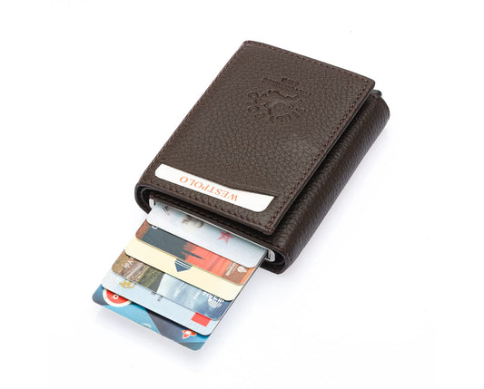 Porte-cartes Westpolo Safari grand format, portefeuille unisexe en cuir véritable à mécanisme (5550) 