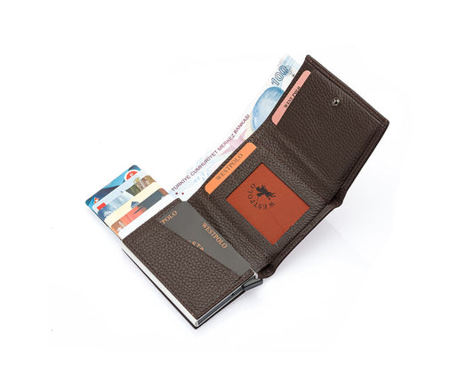 Porte-cartes Westpolo Safari grand format, portefeuille unisexe en cuir véritable à mécanisme (5550) 