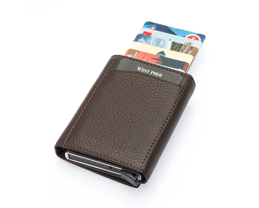 Porte-cartes Westpolo Safari grand format, portefeuille unisexe en cuir véritable à mécanisme (5550) 