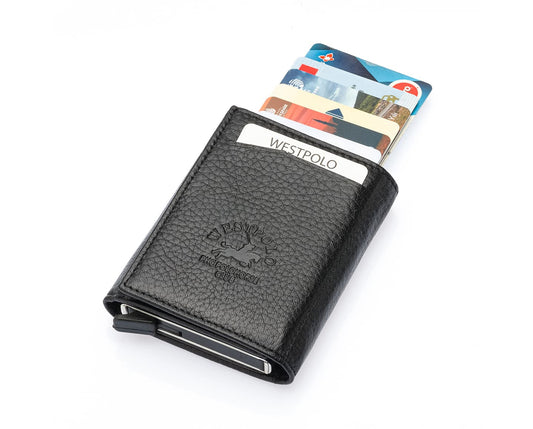 Porte-cartes Westpolo Safari grand format, portefeuille unisexe en cuir véritable à mécanisme (5550) 