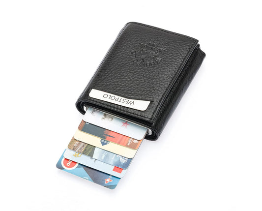 Porte-cartes Westpolo Safari grand format, portefeuille unisexe en cuir véritable à mécanisme (5550) 