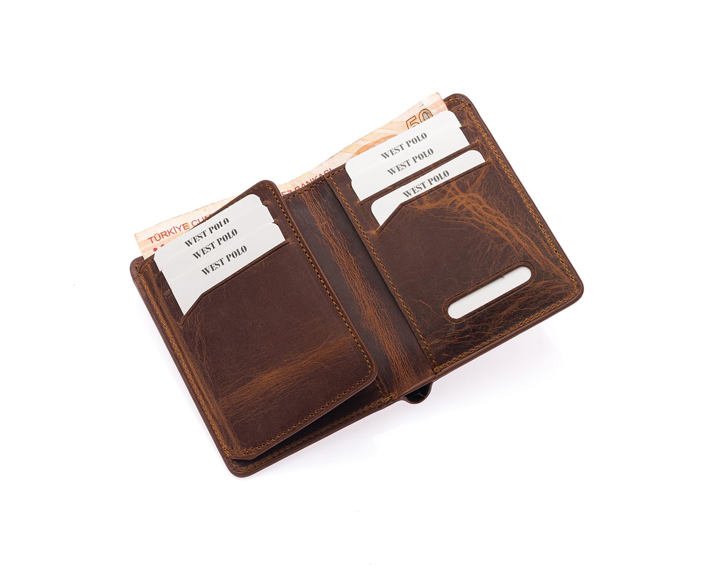 Porte-cartes Westpolo Pimm grand format avec bords compartimentés, portefeuille unisexe en cuir véritable peint (250C) 