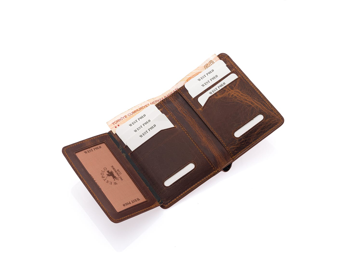 Porte-cartes Westpolo Pimm grand format avec bords compartimentés, portefeuille unisexe en cuir véritable peint (250C) 