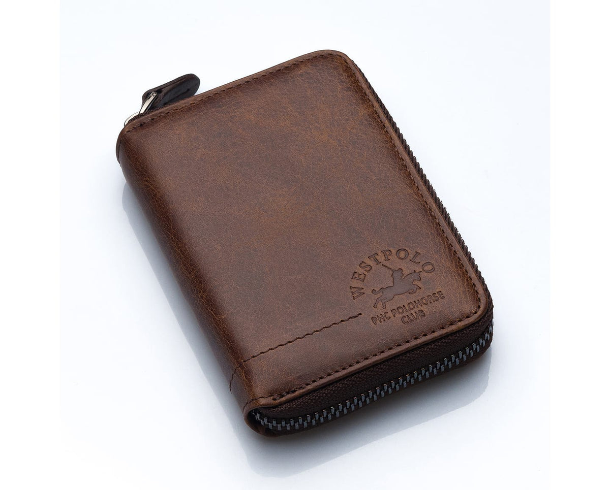 Portefeuille unisexe zippé Westpolo Vega en cuir véritable (1695C) 