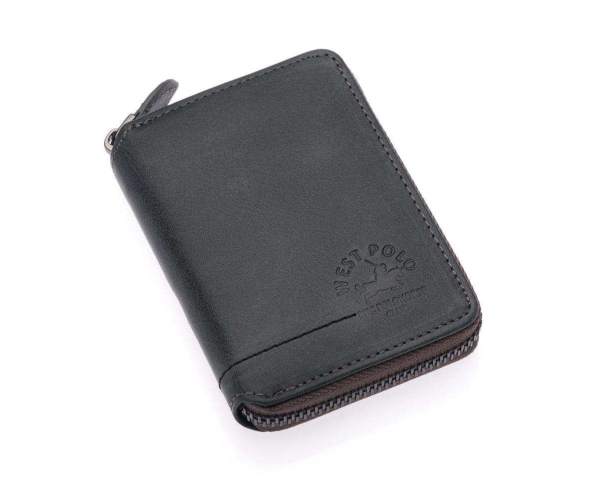 Portefeuille unisexe zippé Westpolo Vega en cuir véritable (1695C) 