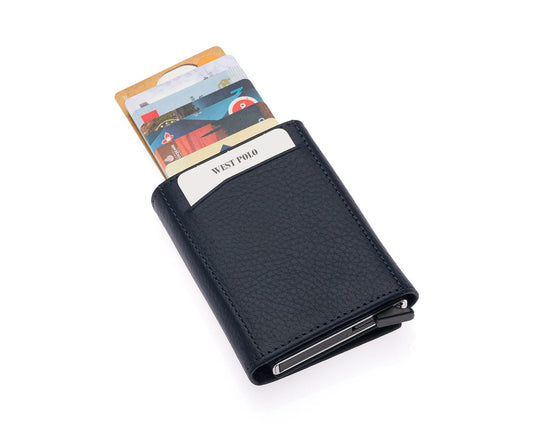 Porte-cartes Westpolo Safari grand format, portefeuille unisexe en cuir véritable à mécanisme (5550) 