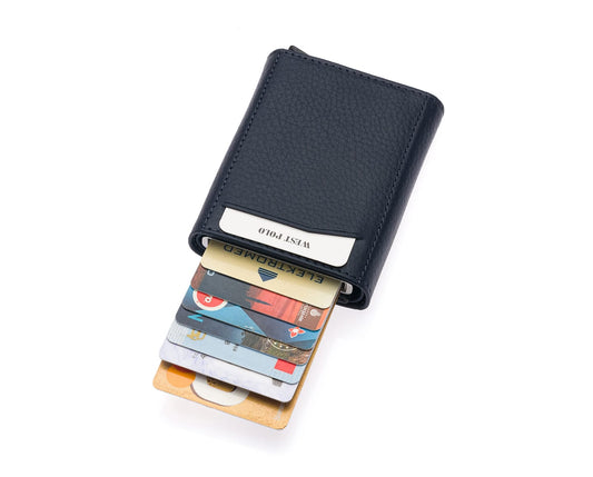 Porte-cartes Westpolo Safari grand format, portefeuille unisexe en cuir véritable à mécanisme (5550) 