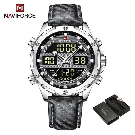 NAVIFORCE Digital x Analog Black Leather Men Watch (NF9194)