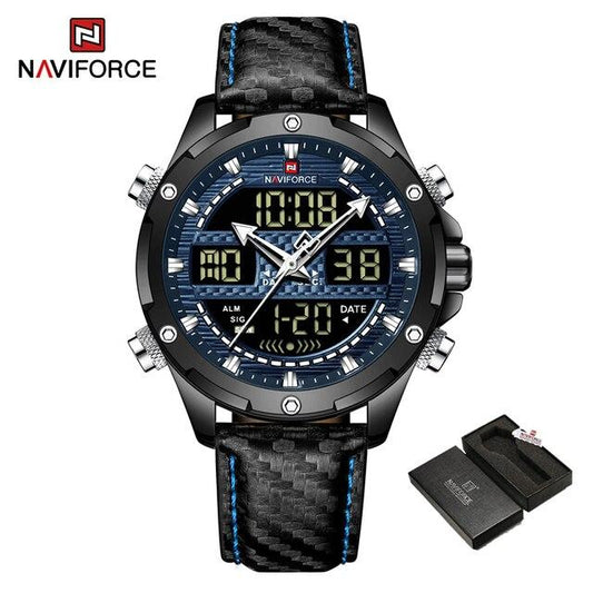 NAVIFORCE Digital x Analog Black Leather Men Watch (NF9194)