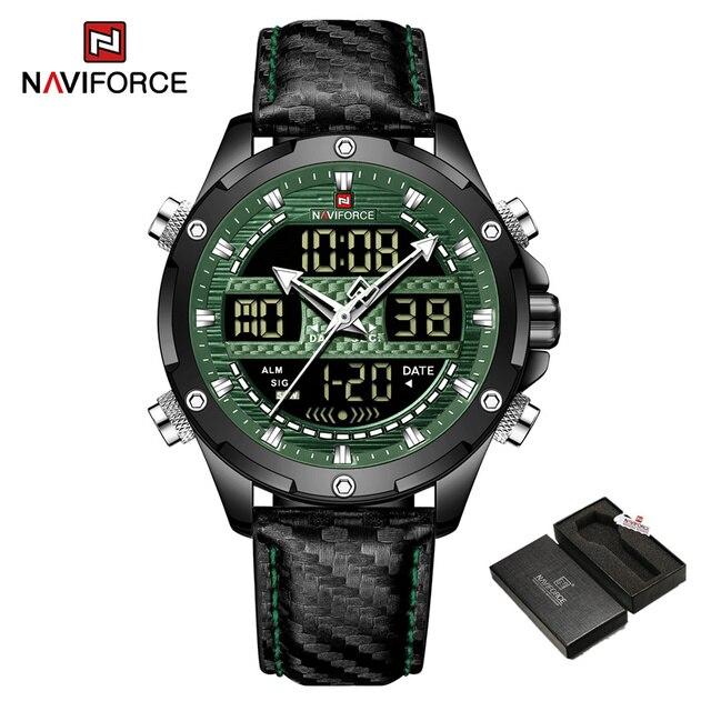 NAVIFORCE Digital x Analog Black Leather Men Watch (NF9194)