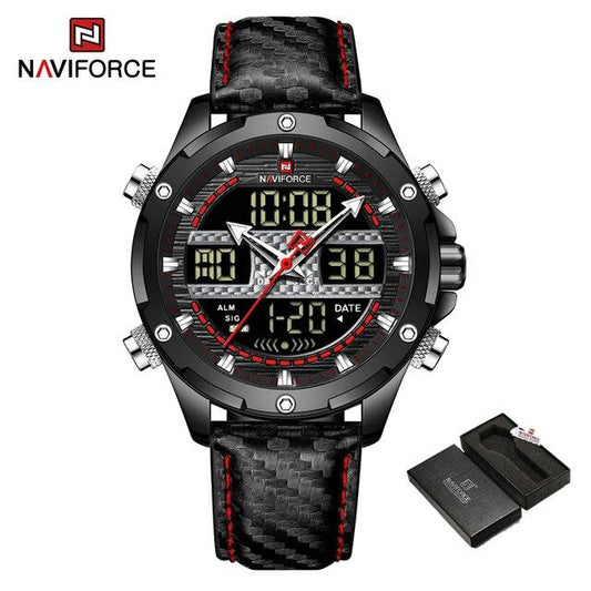 NAVIFORCE Digital x Analog Black Leather Men Watch (NF9194)
