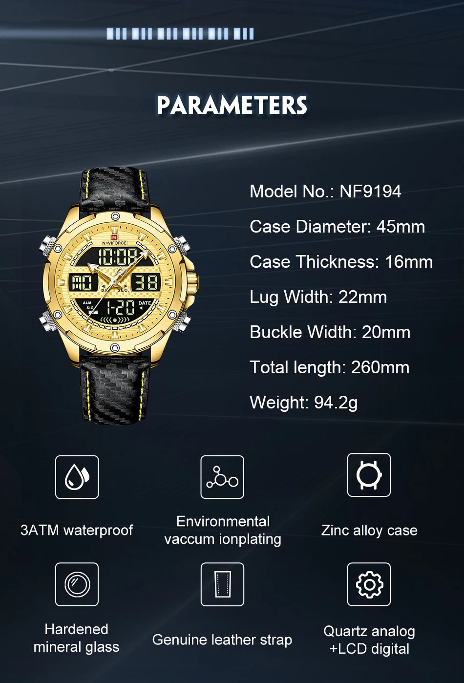 NAVIFORCE Digital x Analog Black Leather Men Watch (NF9194)