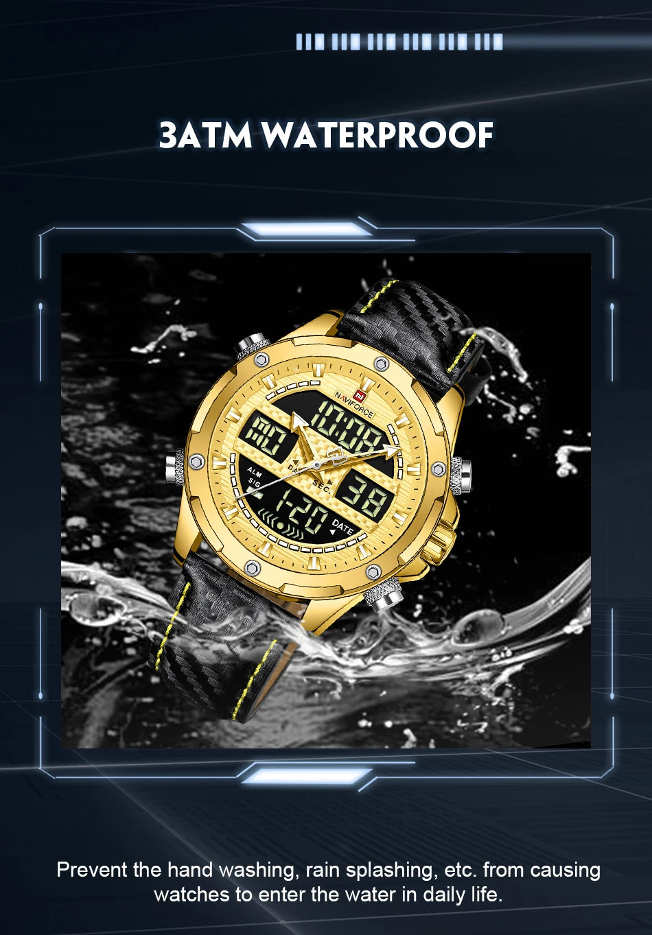 Montre homme NAVIFORCE Digitale x Analogique en cuir noir (NF9194) 