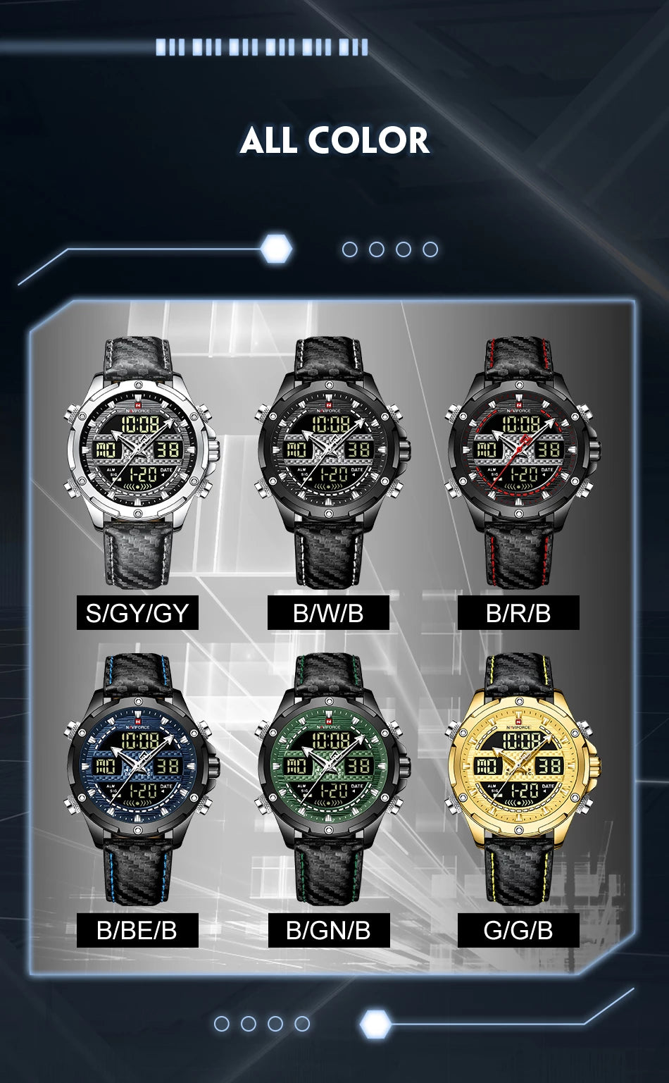 Montre homme NAVIFORCE Digitale x Analogique en cuir noir (NF9194) 