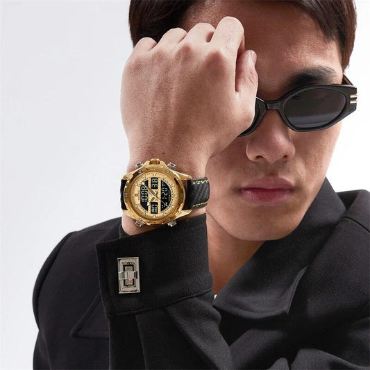 NAVIFORCE Digital x Analog Black Leather Men Watch (NF9194)