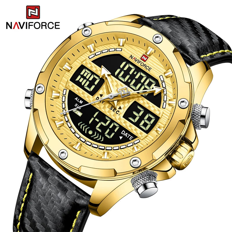 NAVIFORCE Digital x Analog Black Leather Men Watch (NF9194)