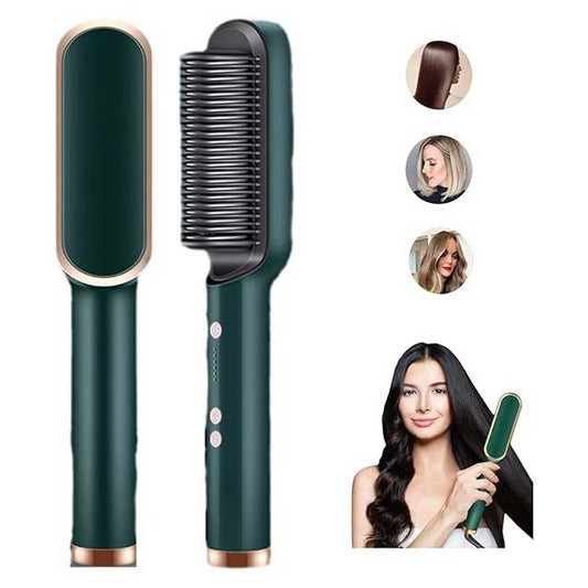 2023 Negative Ion Hair Straightener Brush – 2-in-1 Electric Styling Comb & Curler with 5 Temp Settings | Fast Heating, Anti-Scald & Portable for Women with Thick Hair