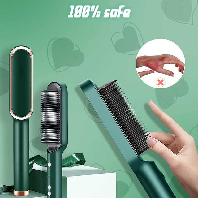 2023 Negative Ion Hair Straightener Brush – 2-in-1 Electric Styling Comb & Curler with 5 Temp Settings | Fast Heating, Anti-Scald & Portable for Women with Thick Hair