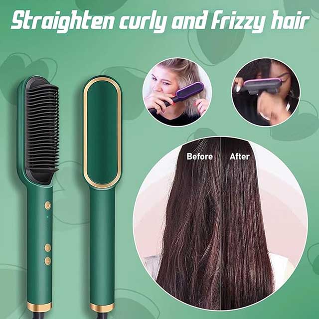 2023 Negative Ion Hair Straightener Brush – 2-in-1 Electric Styling Comb & Curler with 5 Temp Settings | Fast Heating, Anti-Scald & Portable for Women with Thick Hair