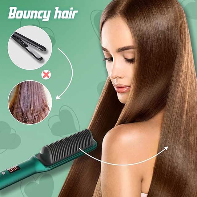 2023 Negative Ion Hair Straightener Brush – 2-in-1 Electric Styling Comb & Curler with 5 Temp Settings | Fast Heating, Anti-Scald & Portable for Women with Thick Hair