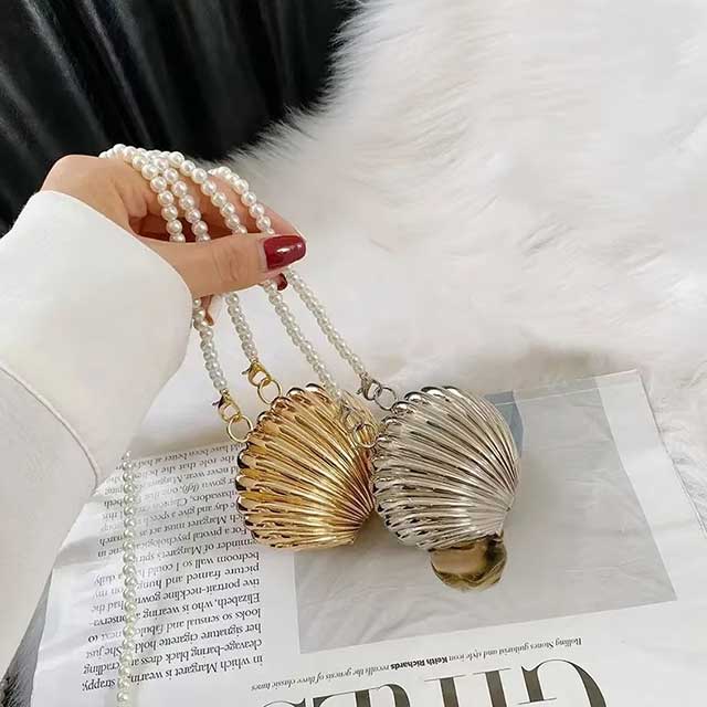 2023 Summer Pearl Mini Lipstick Bag – Fashion Gold Shell Crossbody Purse for Women