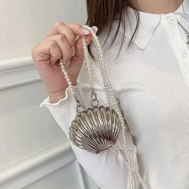 2023 Summer Pearl Mini Lipstick Bag – Fashion Gold Shell Crossbody Purse for Women
