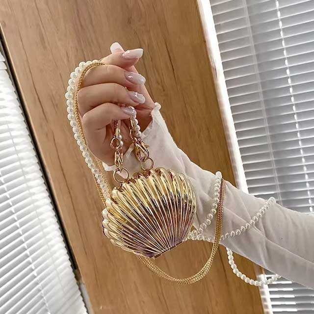 2023 Summer Pearl Mini Lipstick Bag – Fashion Gold Shell Crossbody Purse for Women