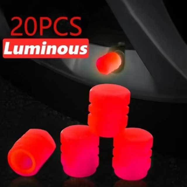4PCS Luminous Valve Caps – Fluorescent Red Night Glow Tire Hub Covers for Car, Motorcycle & Bicycle | Universal Wheel Decoration