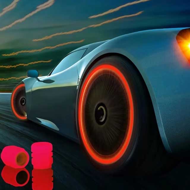 4PCS Luminous Valve Caps – Fluorescent Red Night Glow Tire Hub Covers for Car, Motorcycle & Bicycle | Universal Wheel Decoration