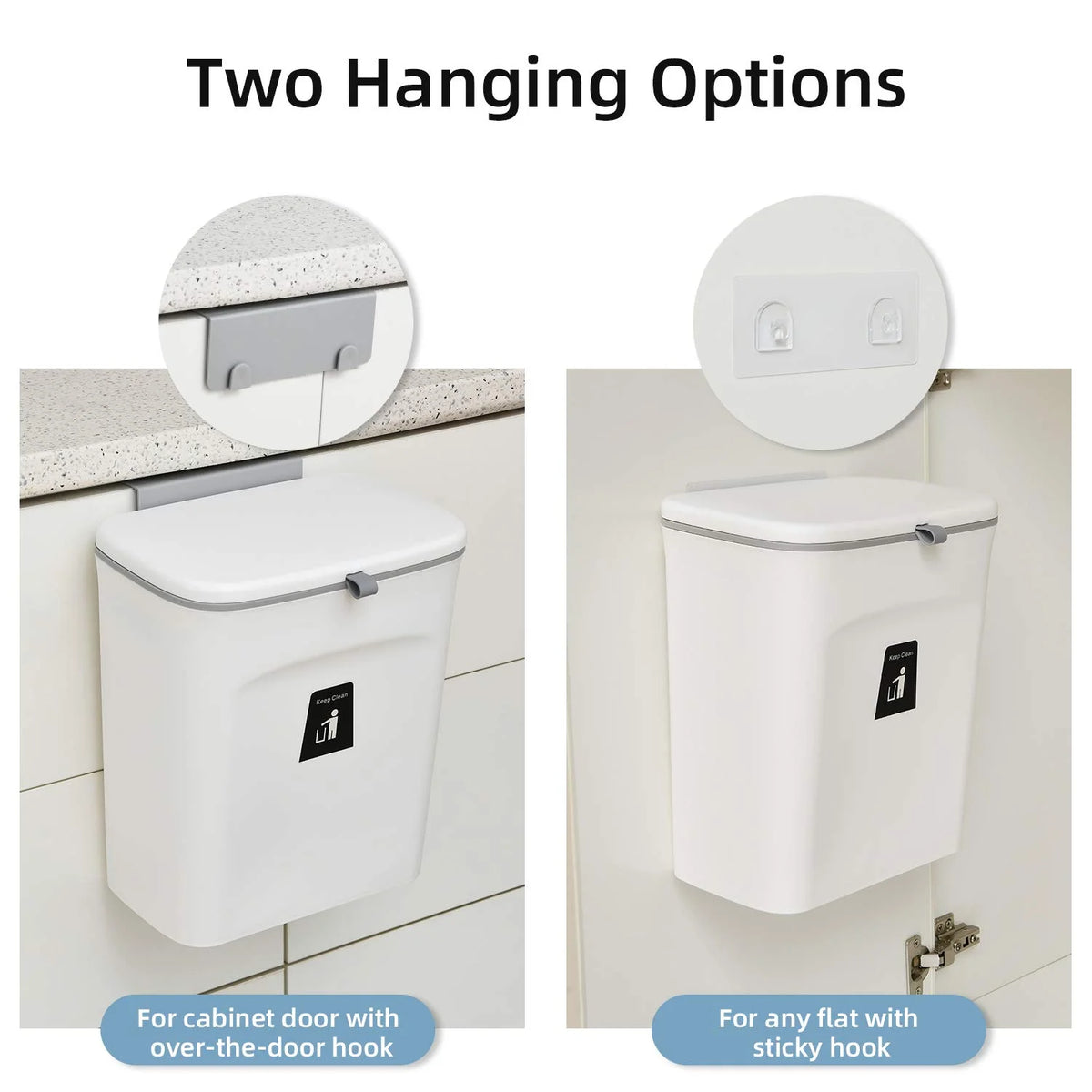 Poubelle de cuisine suspendue, poubelle murale blanche pour porte d'armoire et petits espaces