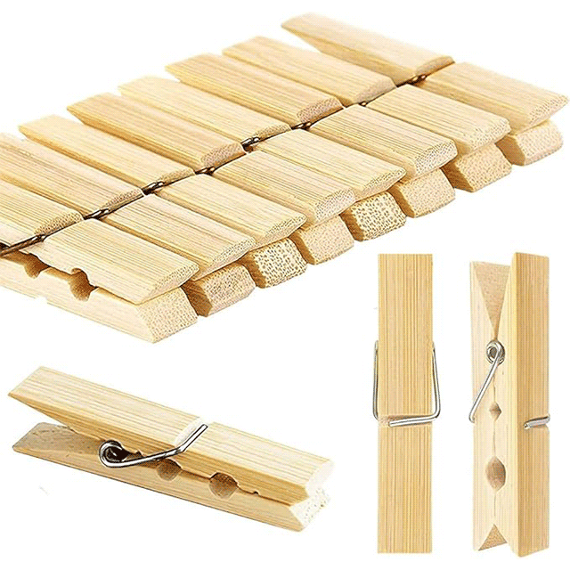 24-Pack Eco-Friendly Bamboo Clothespins