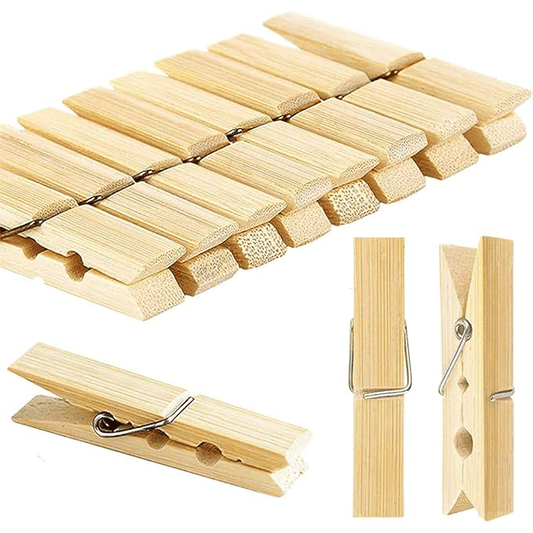 24-Pack Eco-Friendly Bamboo Clothespins