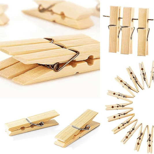 24-Pack Eco-Friendly Bamboo Clothespins