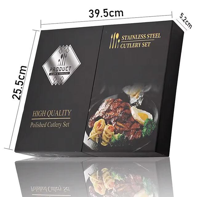 24PCS Black Handle Silver Cutlery Set – Stainless Steel Flatware with Knife, Fork &amp; Spoon for Dining &amp; Gift