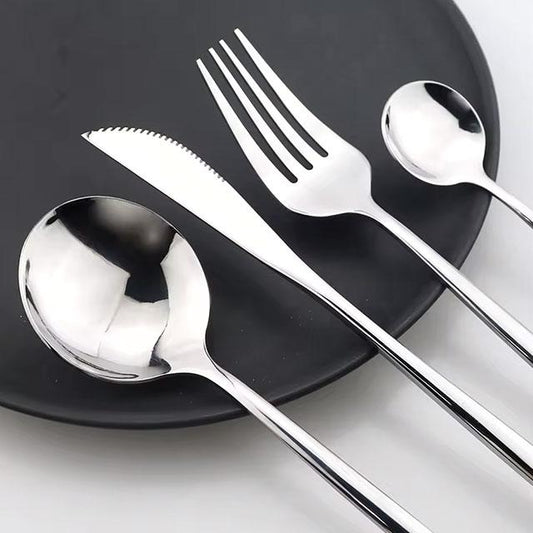 24PCS Black Handle Silver Cutlery Set – Stainless Steel Flatware with Knife, Fork &amp; Spoon for Dining &amp; Gift