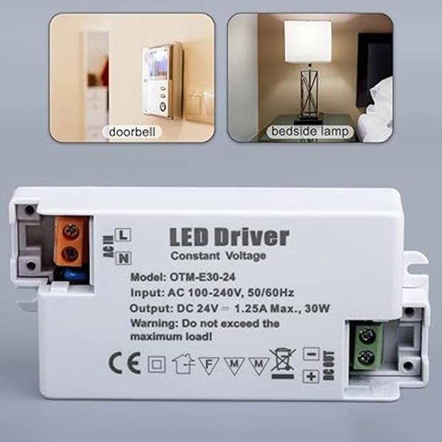 24V LED Driver 30W Power Supply - 1.25A AC to DC Transformer, Constant Voltage Switching PSU Adapter for LED Light Strips, MR11 GU5.3 LED Bulbs, Low Voltage LED Transformers